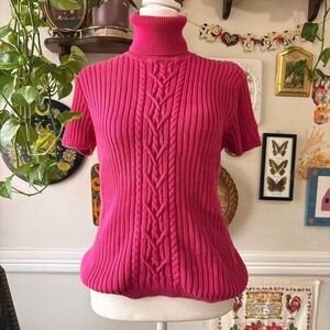 Vintage Ralph Lauren Sport Women's LG‎ Pink Short Sleeve Turtleneck Ribbed
